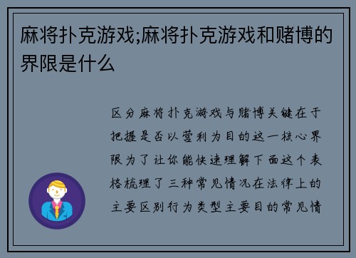 麻将扑克游戏;麻将扑克游戏和赌博的界限是什么